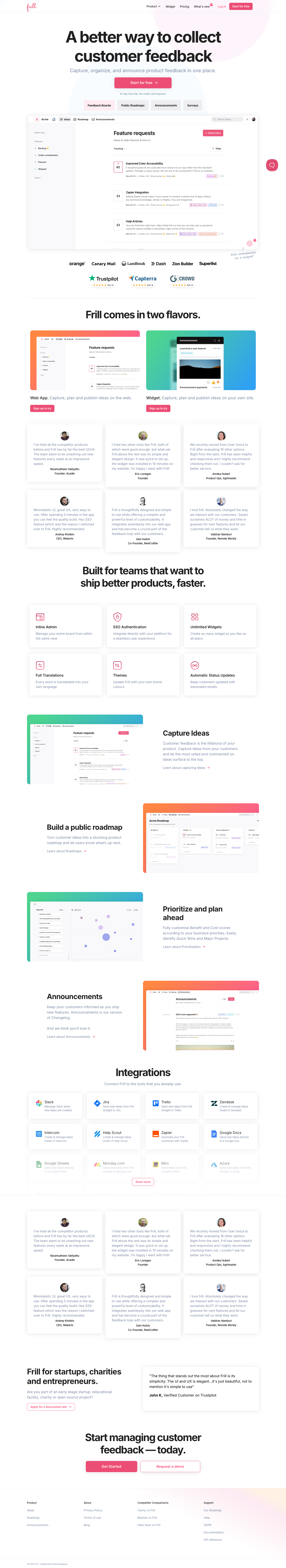 Frill - A Customer feedback, Roadmap and Announcements tool. - full page scroll