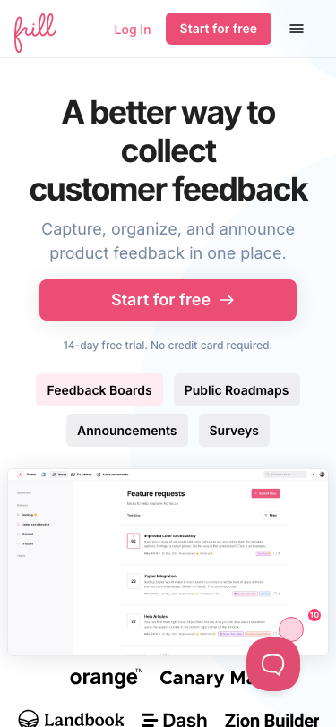 Frill - A Customer feedback, Roadmap and Announcements tool. - mobile