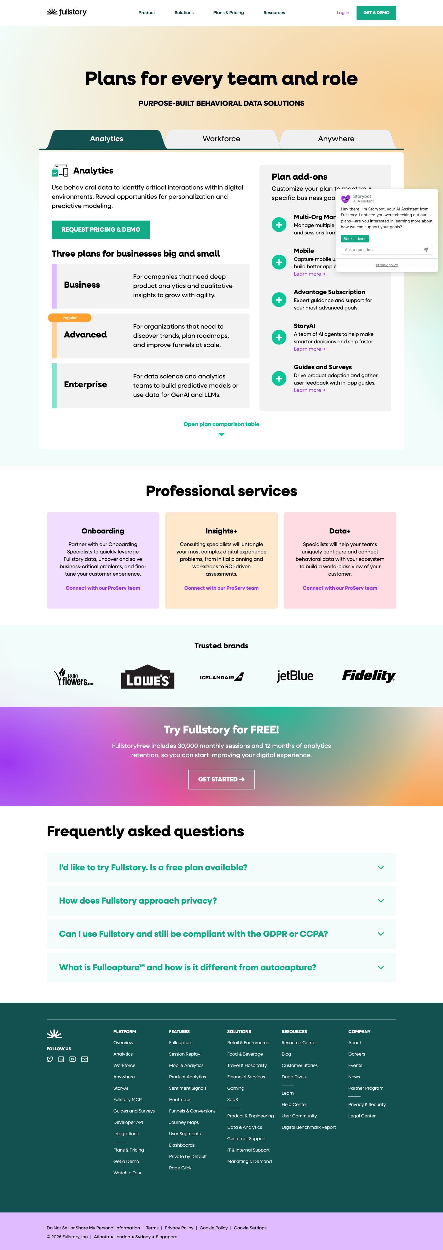 Fullstory — Pricing - full page scroll