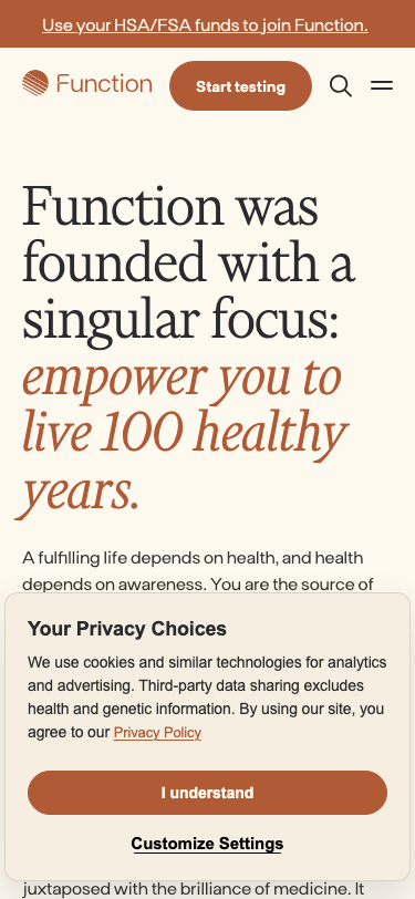 Functionhealth — About - mobile