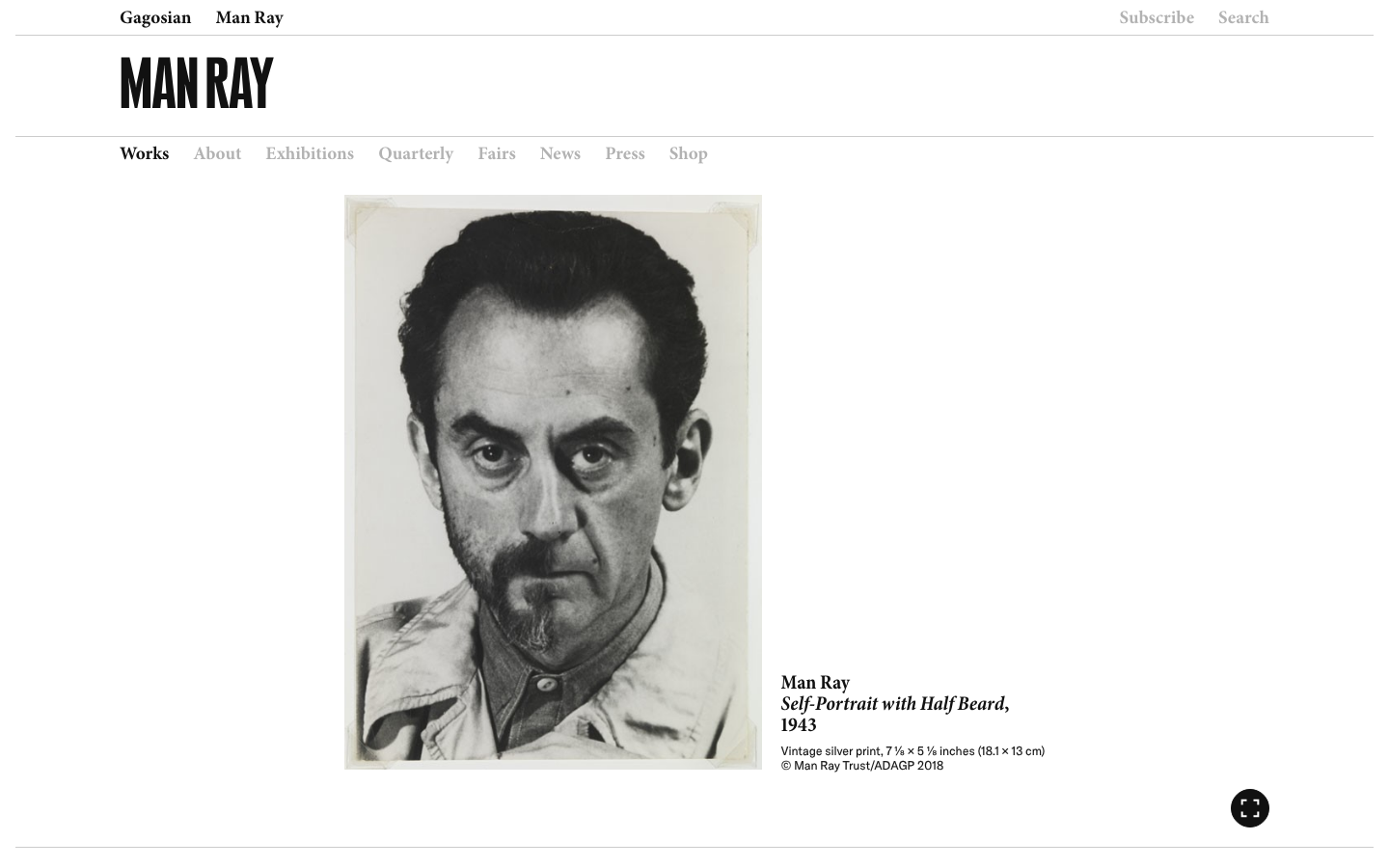 The page prioritizes a large, impactful image of the subject, with minimal text providing context. The overall feel is restrained and sophisticated, emphasizing the subject's presence. · artist portrait, art agency, gagosian, georg baselitz, modern art, contemporary art, art gallery, artist biography