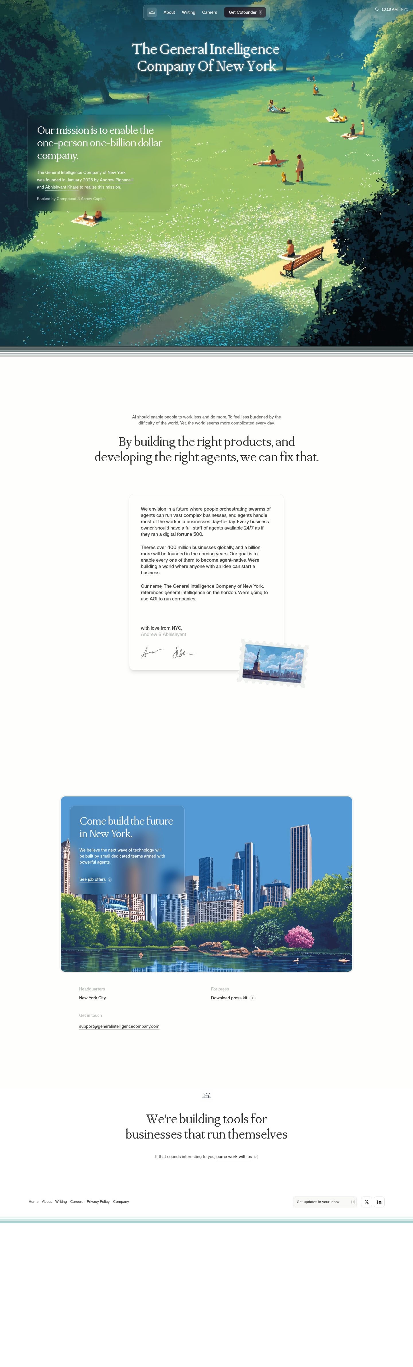 The General Intelligence Company · About - full page scroll
