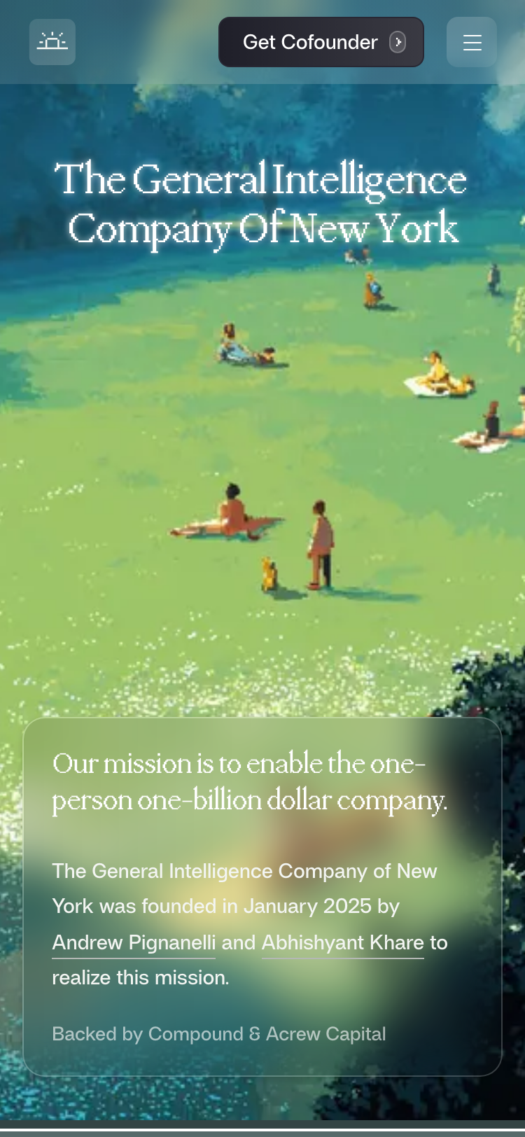 The General Intelligence Company · About - mobile