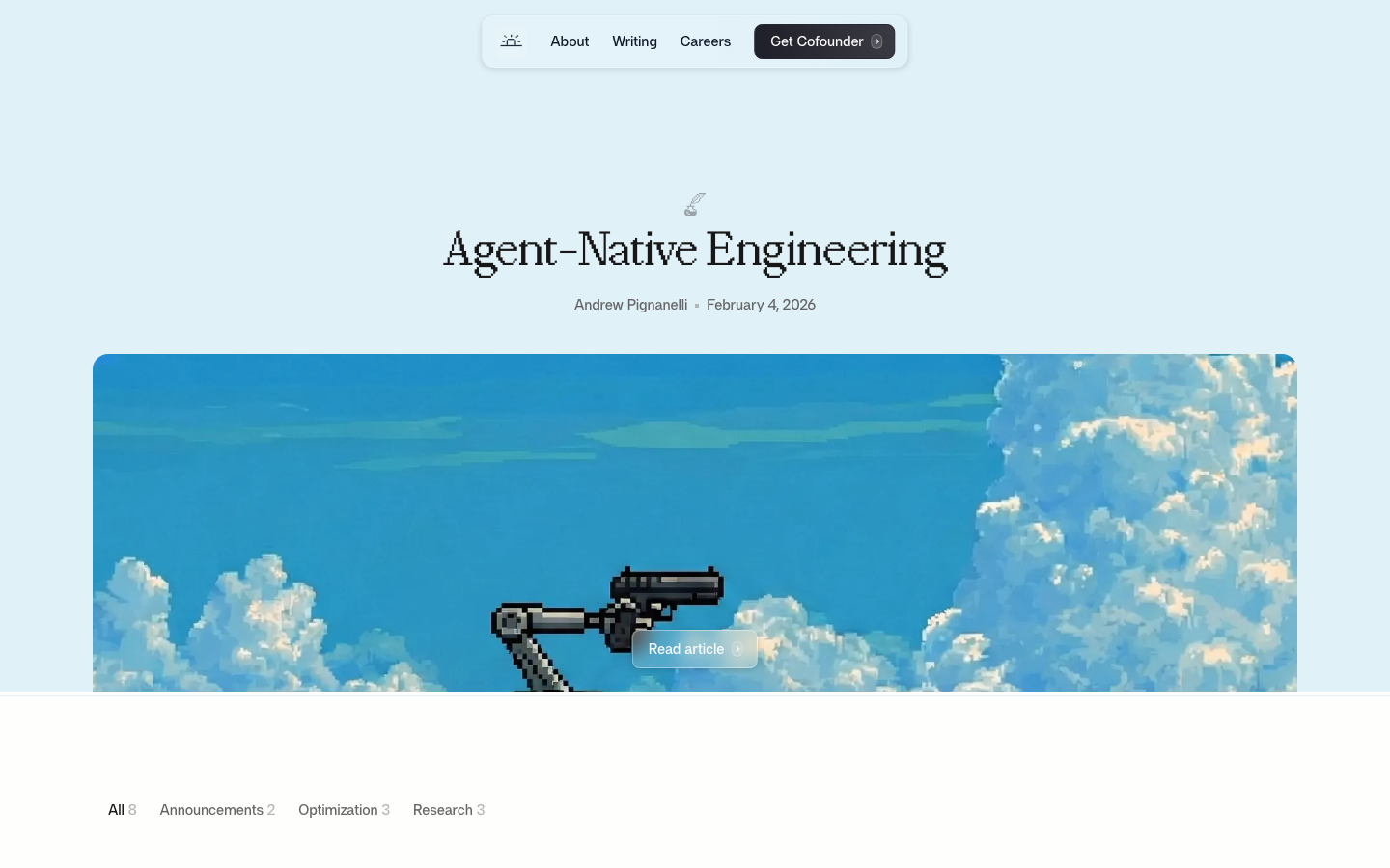 A high-contrast mix of traditional serif typography and pixel art. The layout uses a pale blue background with generous whitespace to create a scholarly yet futuristic mood. · ai blog hero, pixel art web design, editorial serif typography, minimalist ai landing page, pale blue aesthetic