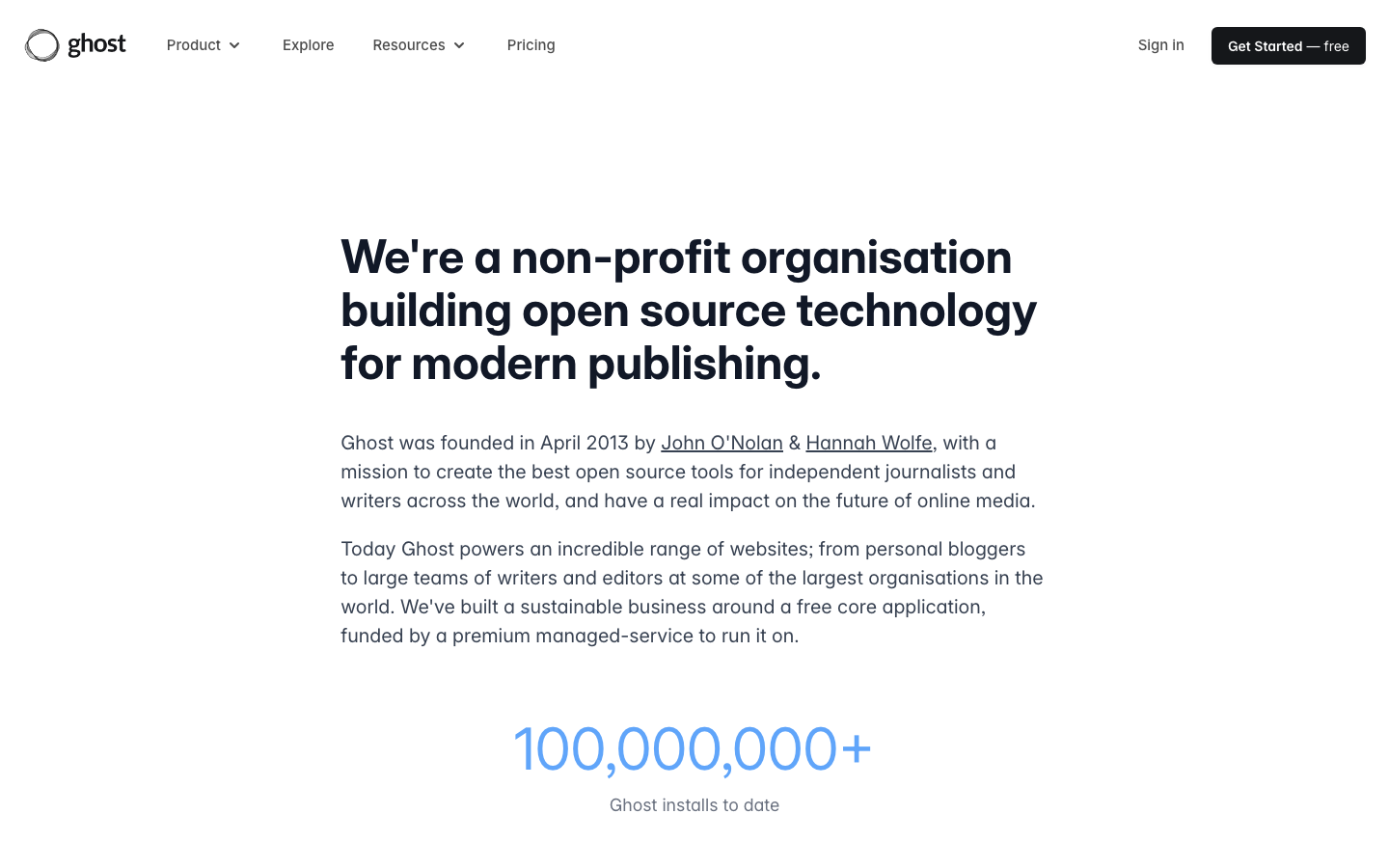 The page uses a clean, dark aesthetic with a focus on clear typography and data visualization. The layout is structured with distinct blocks presenting key metrics and navigation, prioritizing information hierarchy over visual embellishment. · dark saas dashboard, analytics interface, ghost platform, member statistics, data visualization, minimal dashboard, tech product overview