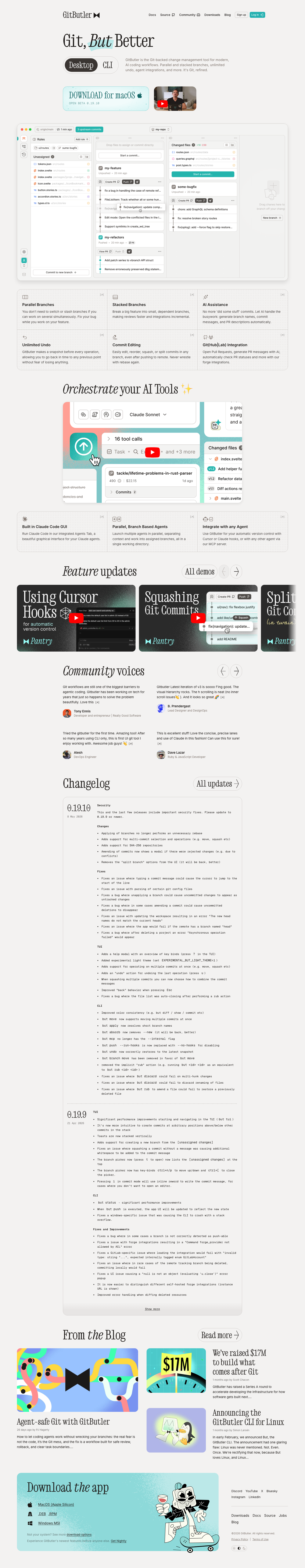 Gitbutler — Features - full page scroll