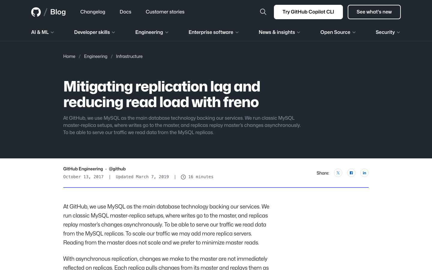 The layout prioritizes recent posts with a clear visual hierarchy. The use of dark mode and a grid structure creates a focused, easily navigable experience. Typography is clean and functional, emphasizing readability. · github blog, developer blog, tech blog, coding blog, software development, blog grid, dark mode blog