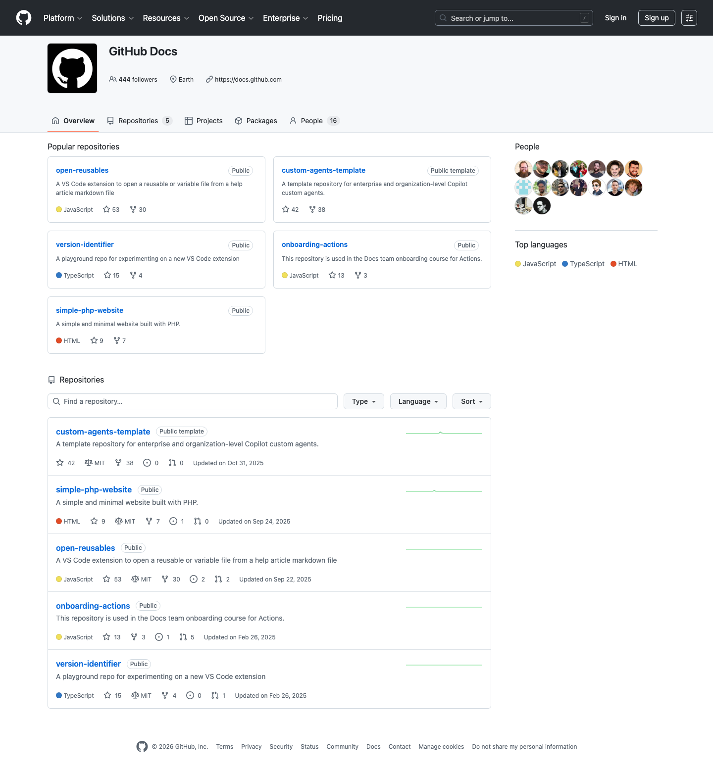 Github — Docs - full page scroll