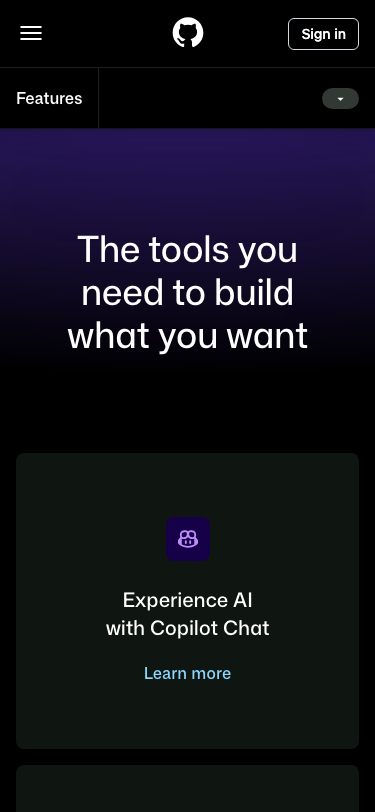 Github — Features - mobile