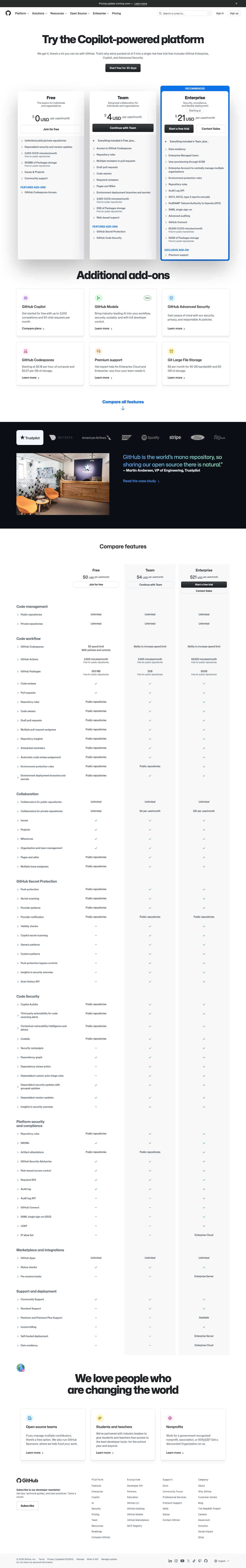 Github — Pricing - full page scroll