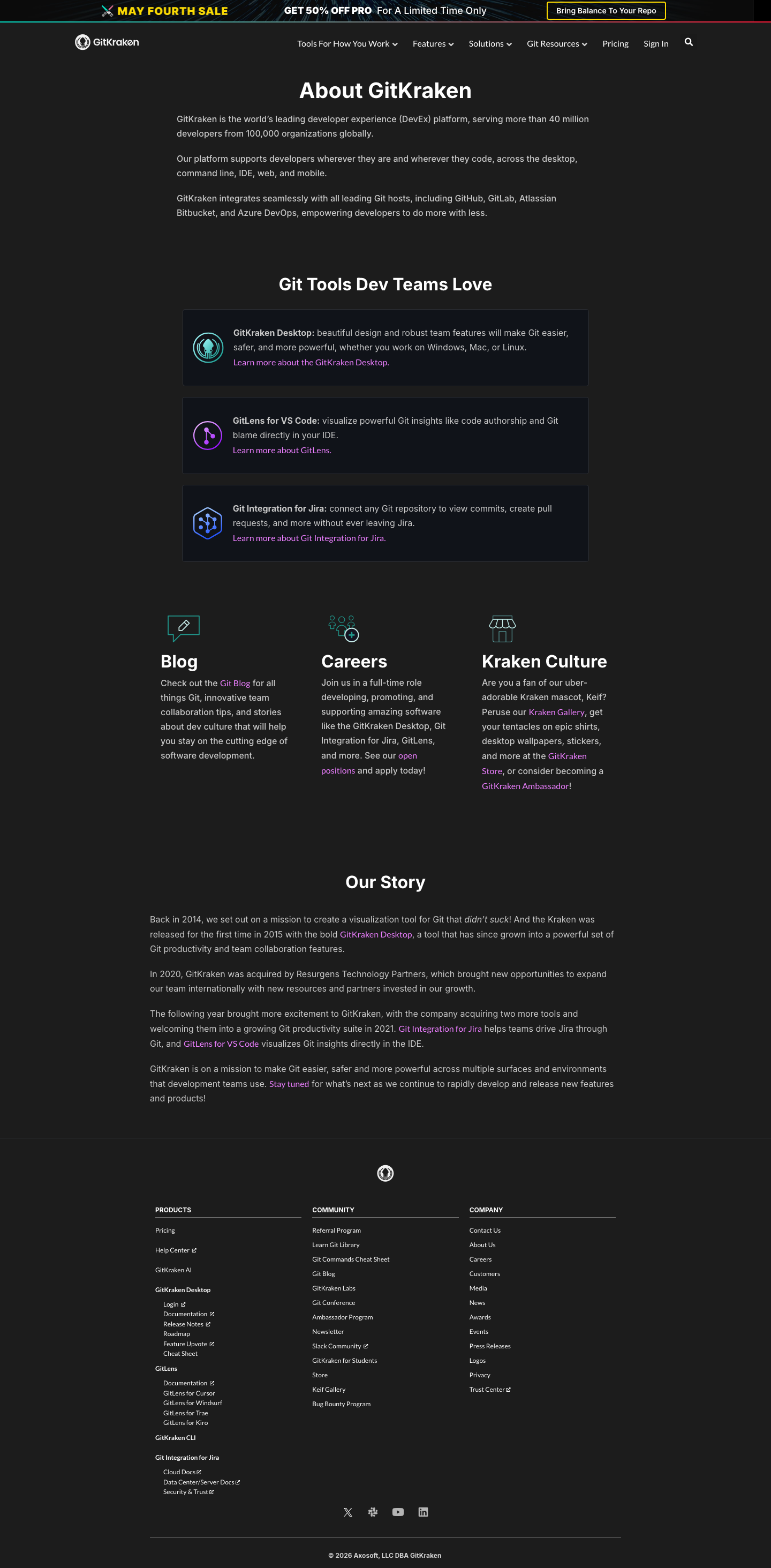 Gitkraken — About - full page scroll