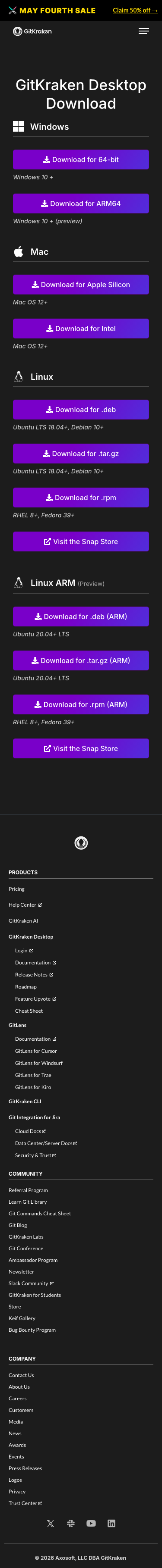 Gitkraken - mobile full page