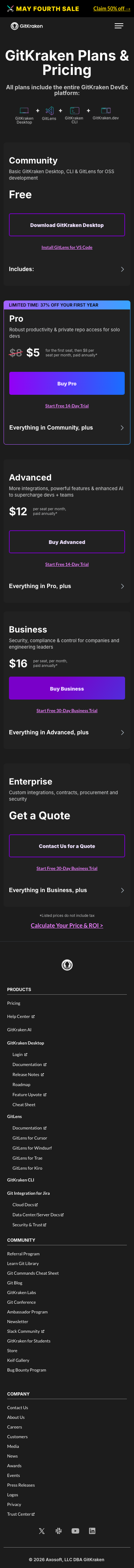 Gitkraken — Pricing - mobile full page