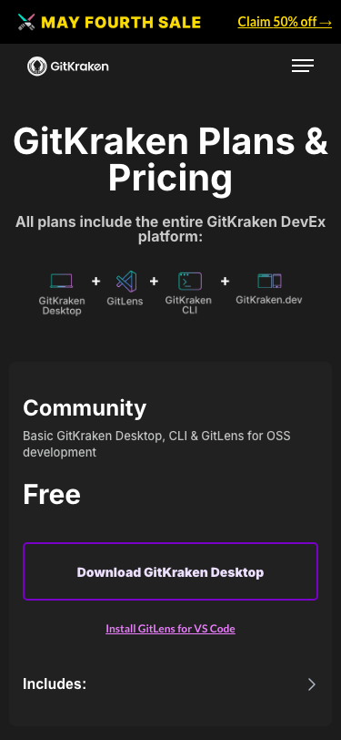 Gitkraken — Pricing - mobile