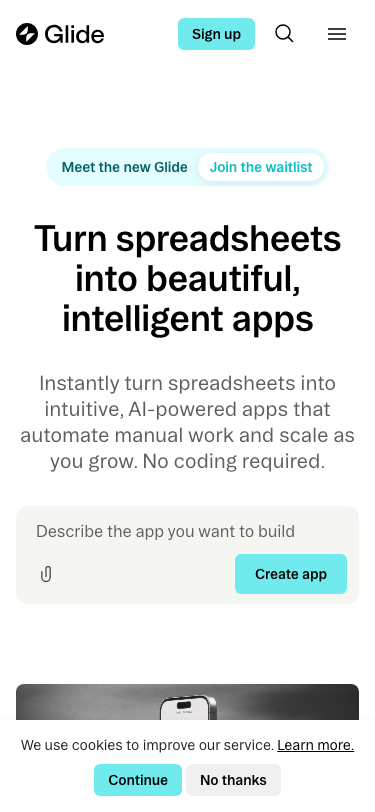 No Code App Builder: Create Custom, AI-Powered Apps | Glide - mobile