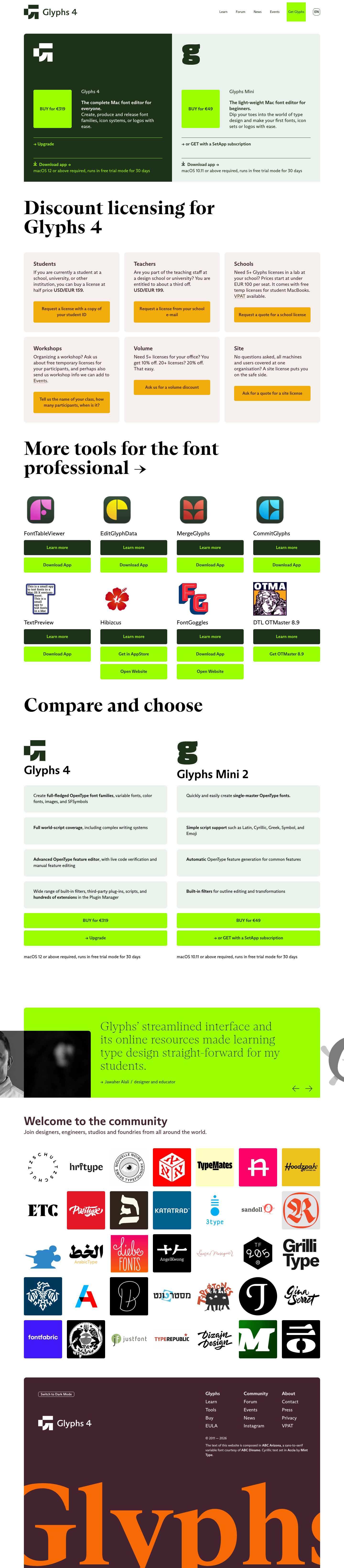Glyphs · Pricing - full page scroll