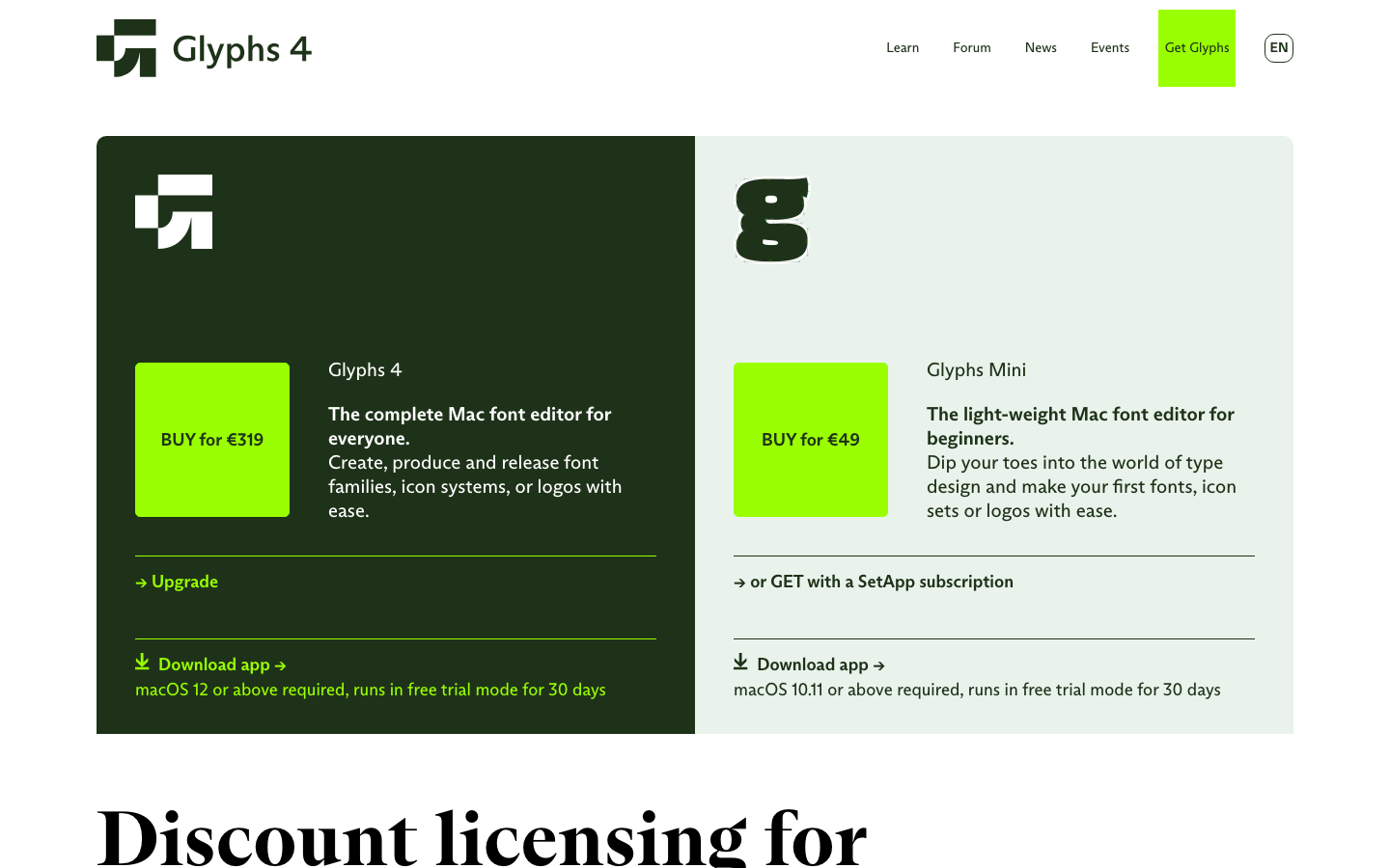 A high-contrast pricing layout using a strict diptych split. Bold lime green accents pop against deep forest green and muted sage backgrounds, paired with clean sans-serif typography. · pricing table split, swiss design saas, high contrast pricing, lime green accents, font editor landing page