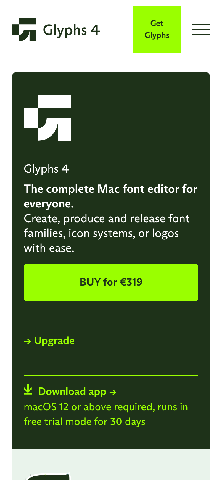 Glyphs · Pricing - mobile