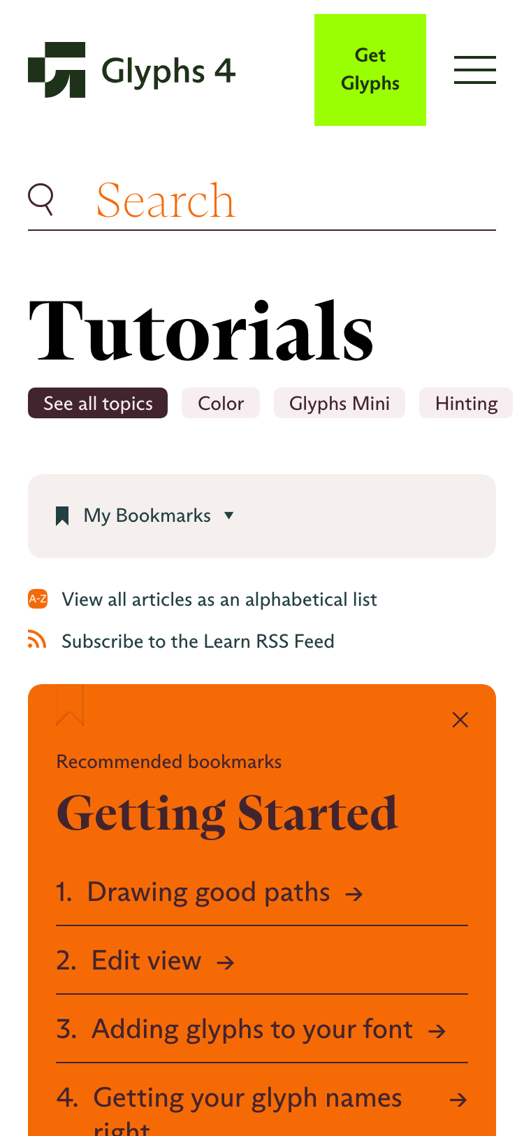 Glyphs · Docs - mobile