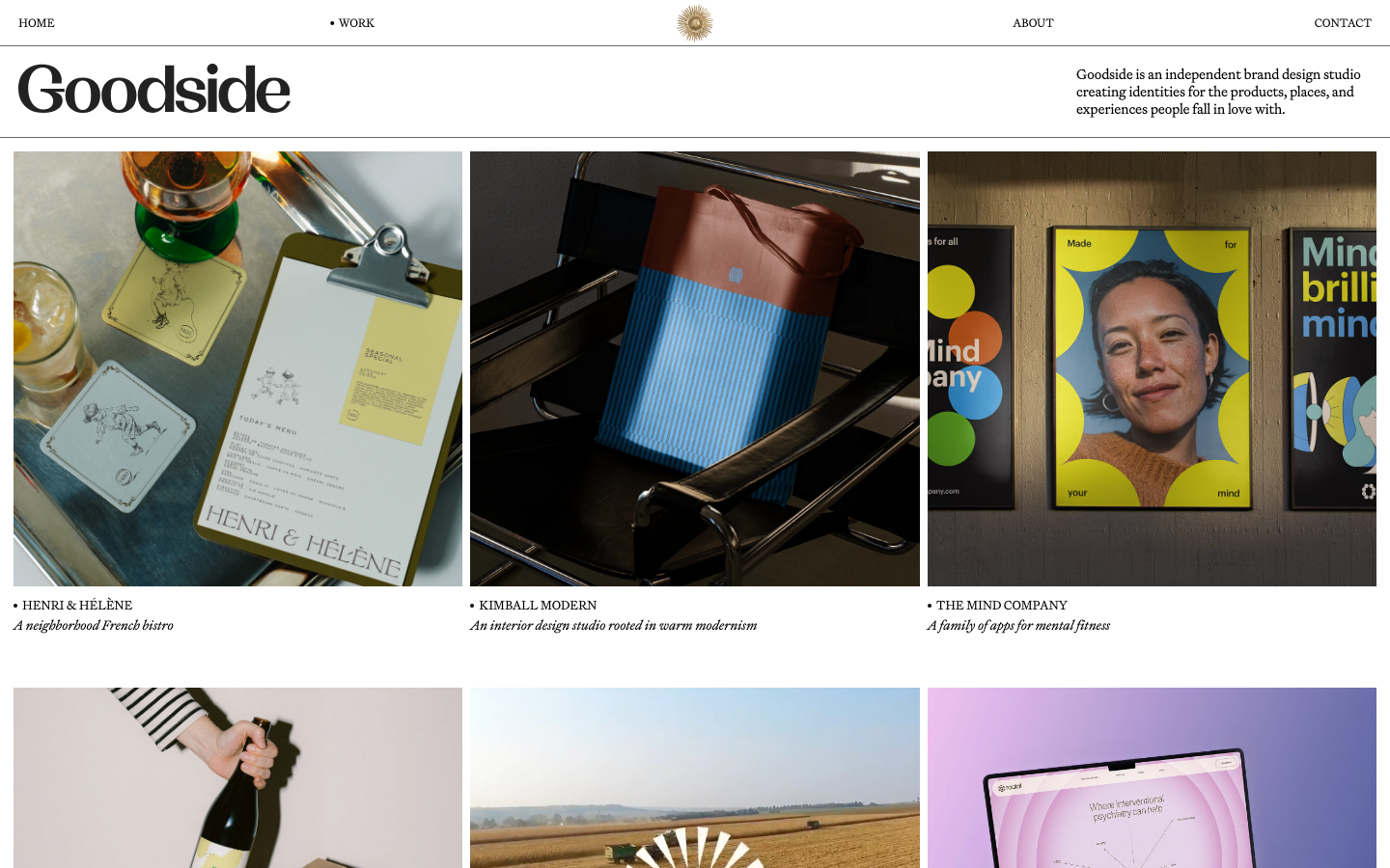 High-contrast serif typography paired with a clean, spacious grid of large-scale project imagery. The layout emphasizes white space and a sophisticated, gallery-like presentation. · editorial agency portfolio, minimalist design studio, serif typography grid, luxury brand agency, clean portfolio layout