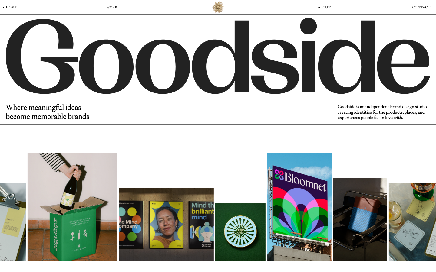 High-contrast editorial layout featuring an oversized, tight-kerning serif headline that dominates the fold. The composition balances massive typography with a clean, asymmetric grid of project imagery below. · editorial agency hero, oversized serif typography, minimalist design studio, high contrast portfolio, luxury branding layout