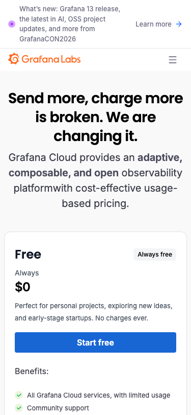 Grafana — Pricing - mobile