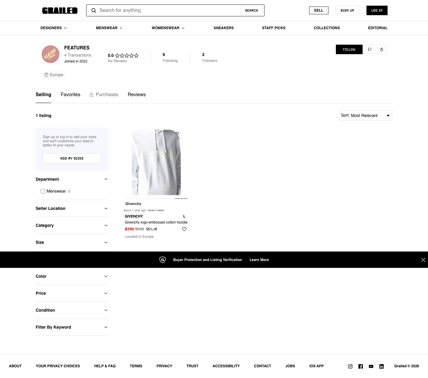 Grailed — Features - full page scroll