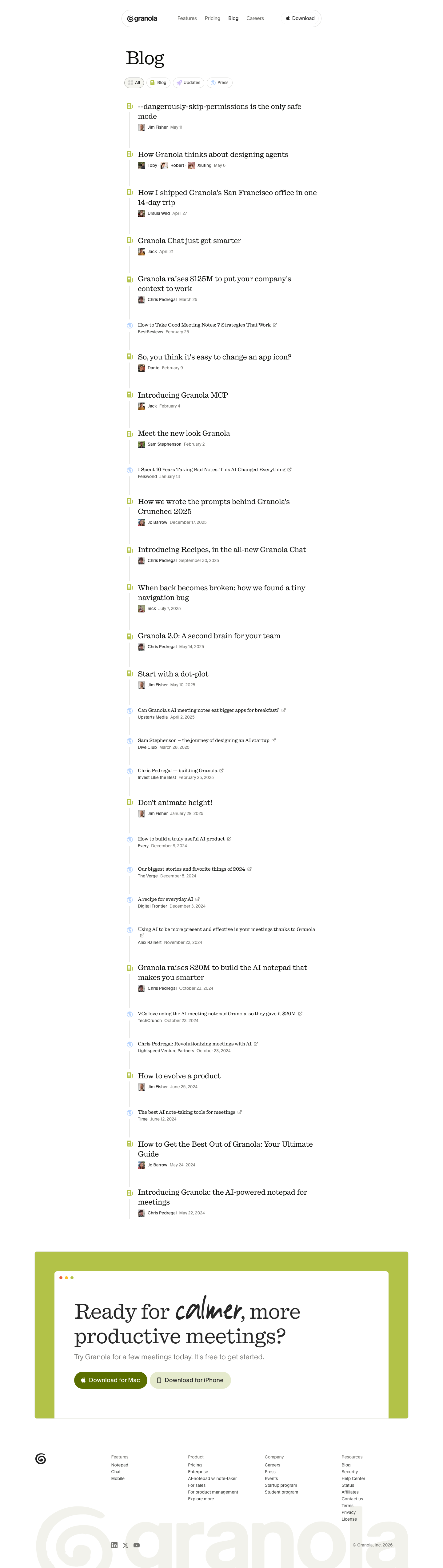 Granola — Blog - full page scroll