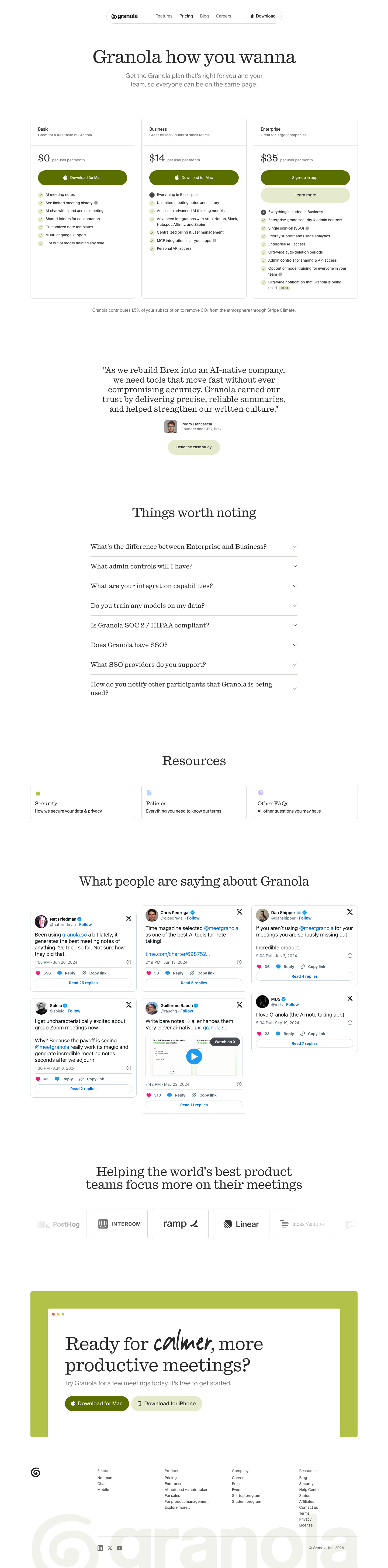 Granola — Pricing - full page scroll