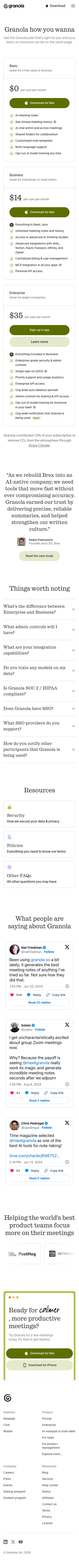 Granola — Pricing - mobile full page