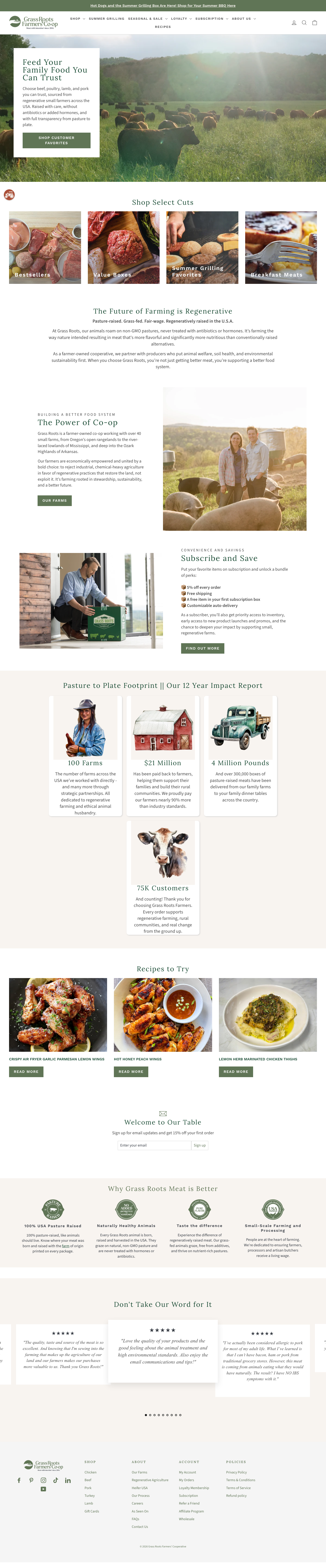 Buy Grass Fed Meat Online | Healthy, Pastured Meats Delivered – Grass Roots Farmers' Cooperative - full page scroll