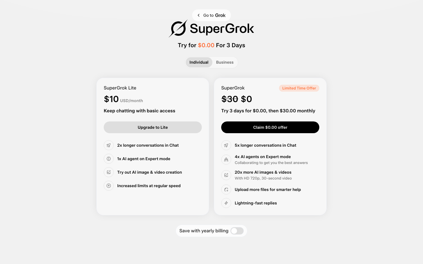 Grok — Pricing - full page scroll