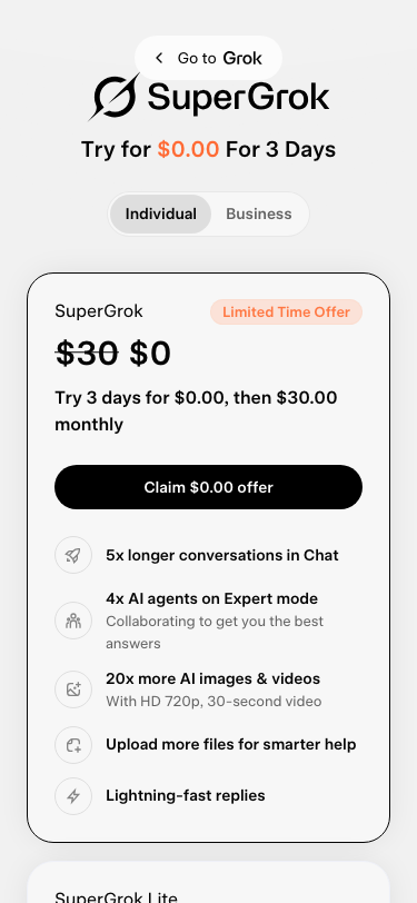 Grok — Pricing - mobile full page