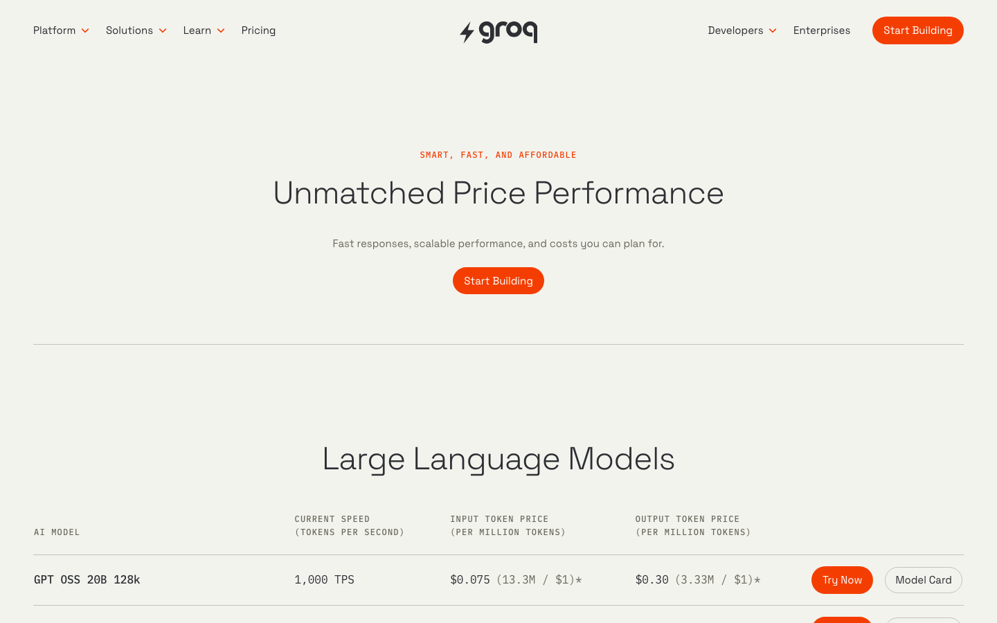 The page prioritizes a clean, functional layout with a prominent hero section showcasing a video. Below, concise feature blocks with clear typography and a limited color palette emphasize technical prowess and efficiency. · ai inference, groq, technical website, dark saas, developer tools, minimalist design, feature blocks, terminal aesthetic, performance, low latency