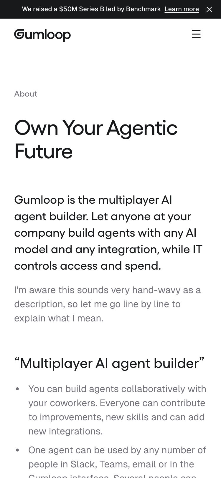 Gumloop · About - mobile