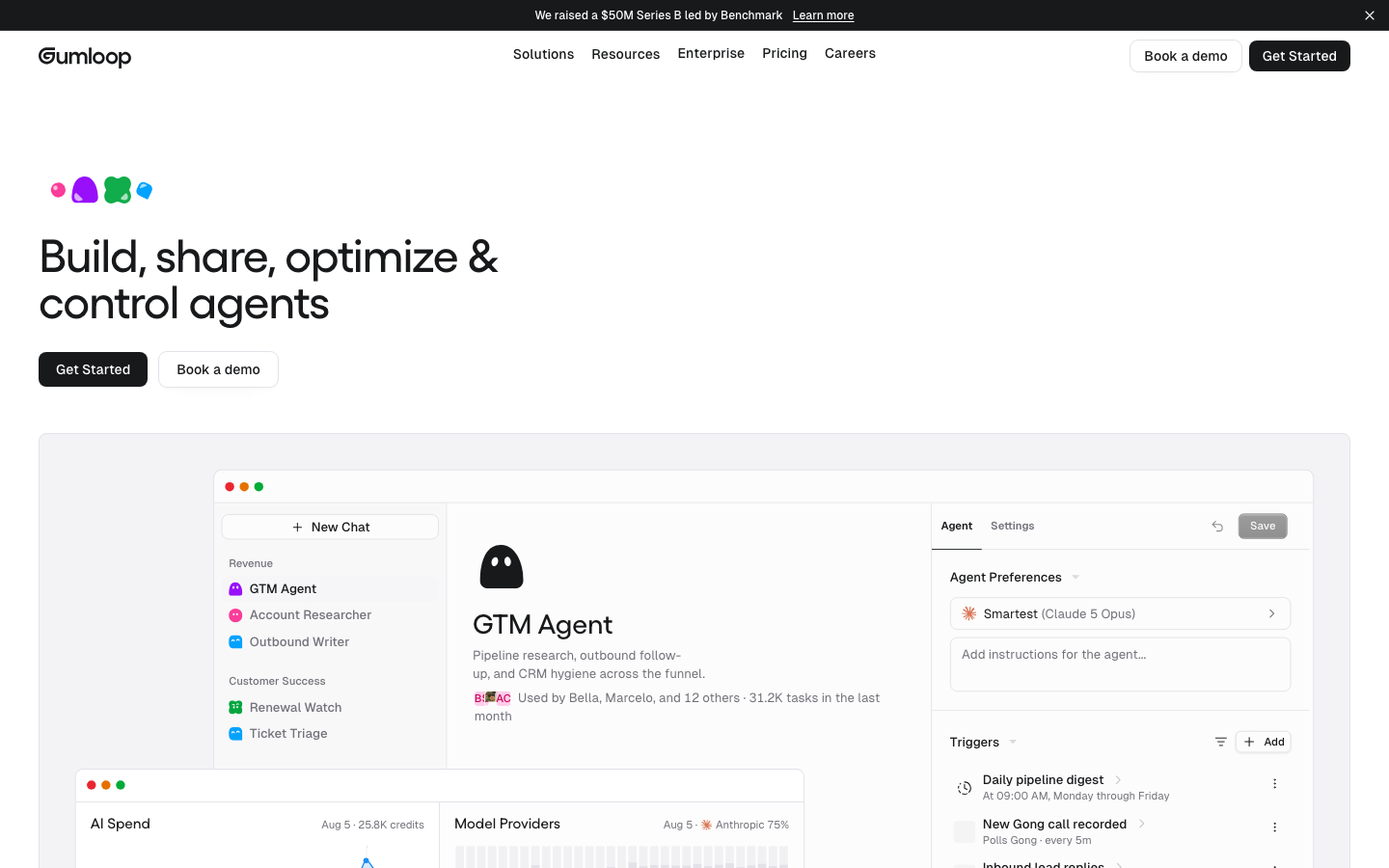 Clean, high-contrast layout featuring a bold sans-serif headline and a large, detailed product UI mockup as the primary visual anchor. The use of ample white space and a restrained color palette emphasizes the technical nature of the tool.  ·  ai agent builder, saas hero mockup, minimalist technical landing page, clean software ui showcase, developer tool landing page