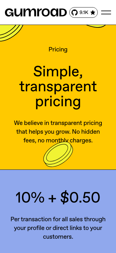 Gumroad — Pricing - mobile full page