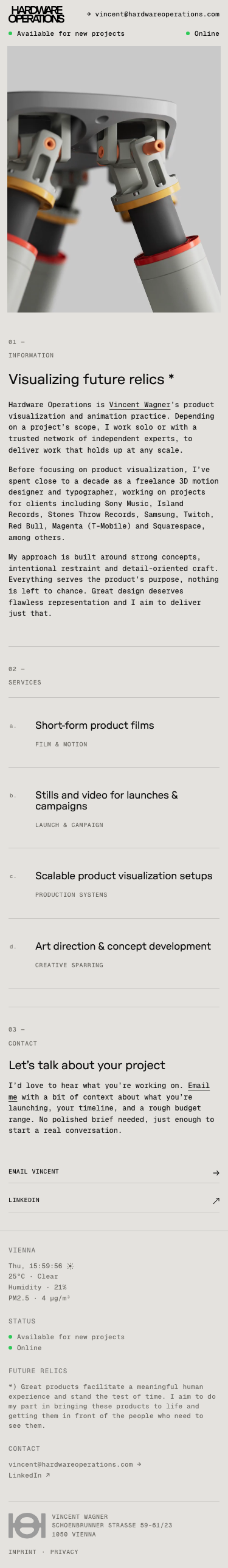 Hardware Operations — Product Visualization & Animation - mobile full page