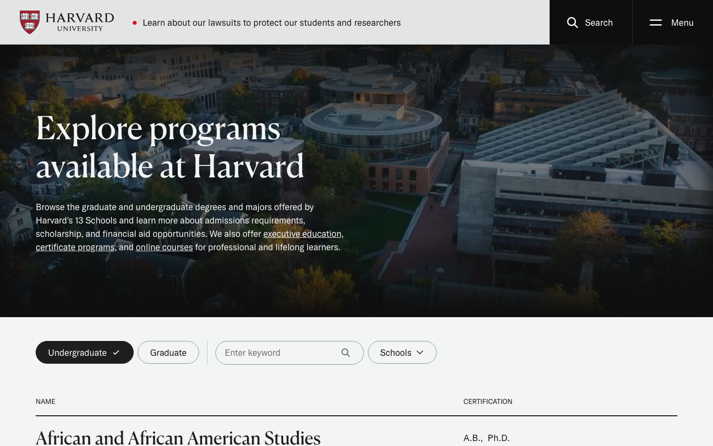 The page uses a full-bleed image to establish a sense of place and occasion. Clean typography and ample white space create a feeling of reverence and formality, typical of institutional communications. · university commencement, graduation ceremony, harvard event, academic celebration, institutional website, red and white, full screen image