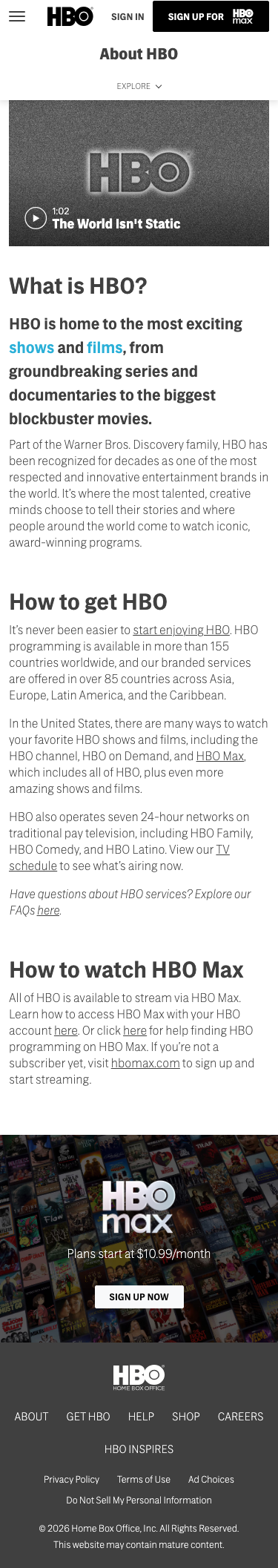 Hbo — About - mobile full page