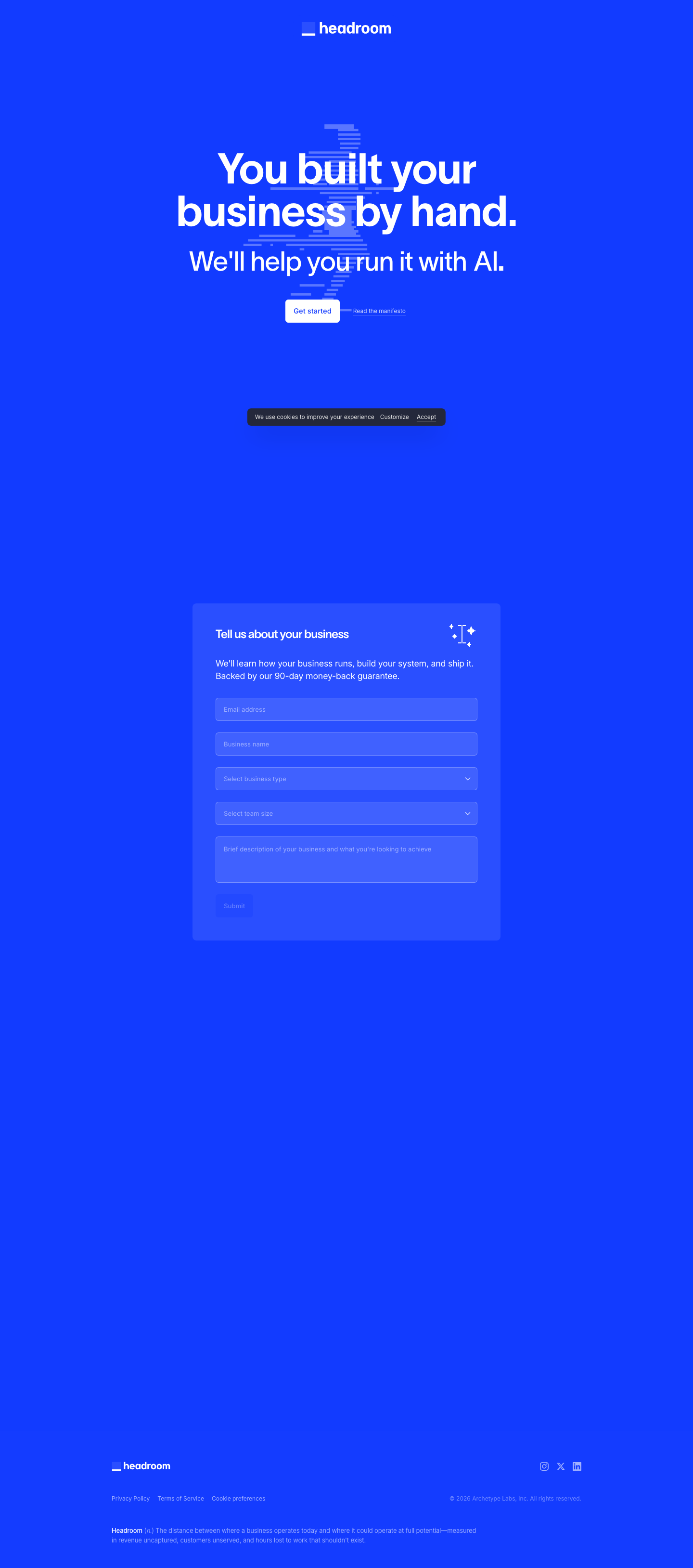 Headroom | The Small Business Operating System For AI - full page scroll