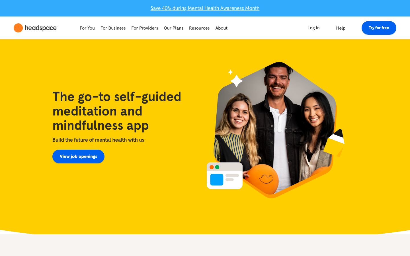 The layout uses a clean bento grid to showcase key features, employing soft pastel hues and rounded shapes. The overall feel is approachable and gentle, prioritizing clarity and ease of navigation. · meditation app, mental wellness, mindfulness, therapy, headspace, calm interface, pastel design, health app