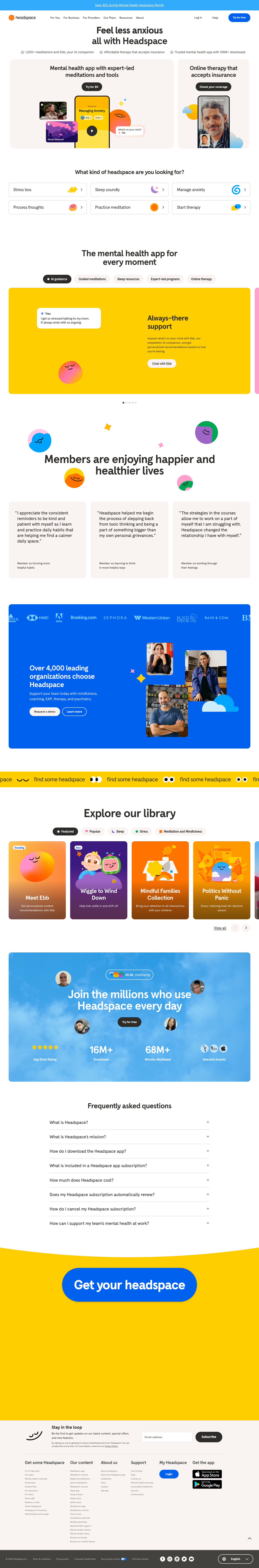 Headspace - full page scroll