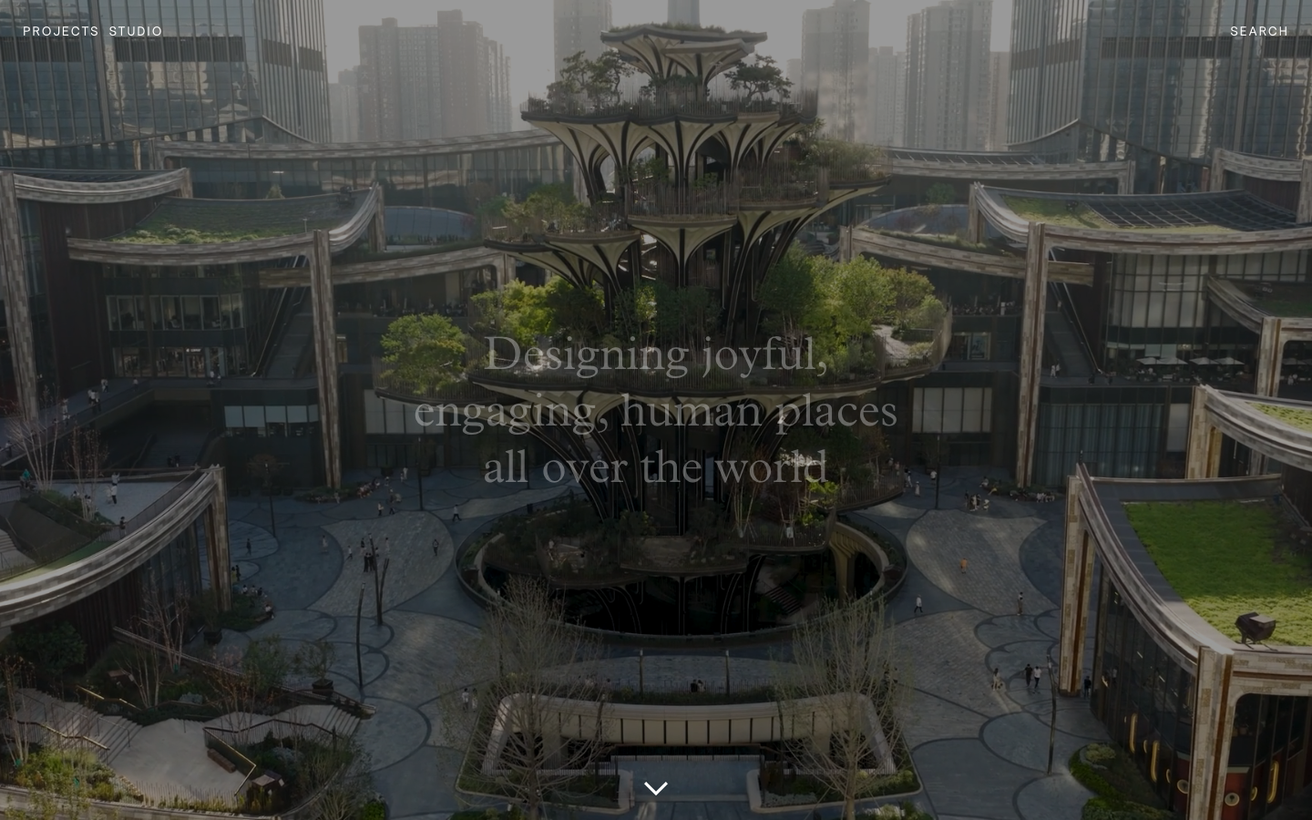 The page uses a clean, airy aesthetic with a focus on expansive photography and subtle typography. The layout is modular, presenting distinct sections within a larger, organic structure. It feels like a curated presentation of a complex, human-centered project. · architecture portfolio, sustainable design, urban planning, landscape architecture, modern city, eco-friendly design, architectural visualization, heatherwick projects, biophilic design, cityscape