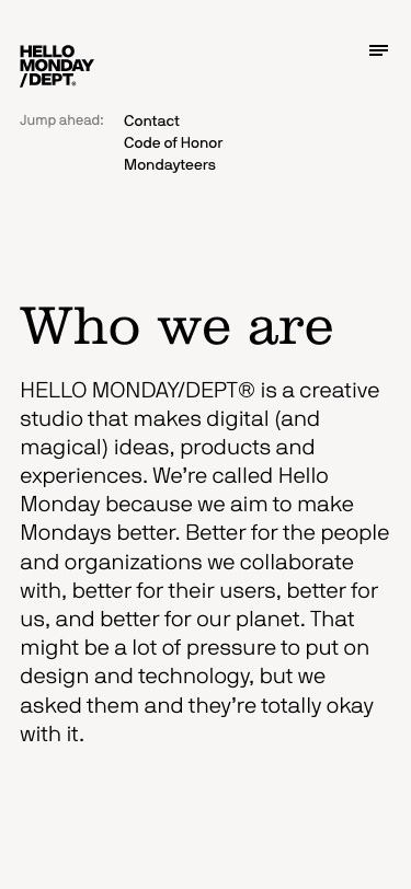 Hellomonday — About - mobile