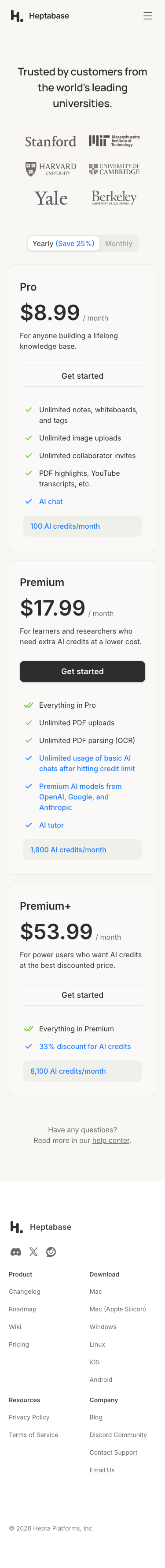 Heptabase — Pricing - mobile full page