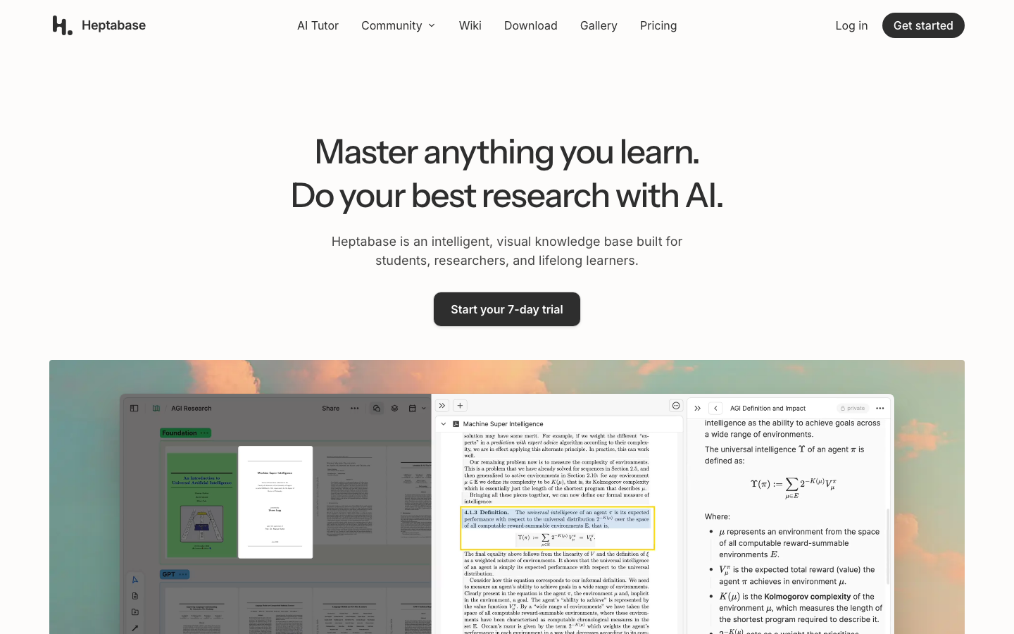 Heptabase - The page uses a stark contrast of white text on a dark background, emphasizing clarity and readability. The layout is divided into distinct sections, presenting information in a structured, almost academic manner. Typography is clean and functional, prioritizing information delivery. · ai research, developer tools, saas landing page, dark mode, technical website, minimalist design, ai platform, research tools, heptabase, ai knowledge base
