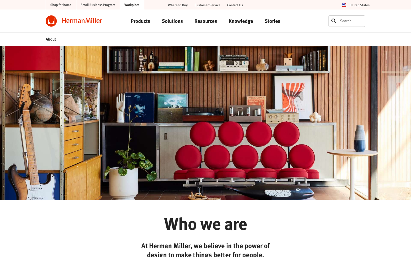 The layout uses a grid of lifestyle images showcasing people using Herman Miller chairs. The color palette is muted and natural, with a focus on clean typography and ample white space. It feels approachable and functional. · office chairs, workspace, ergonomic, furniture, design, workplace, lifestyle, modern, comfort