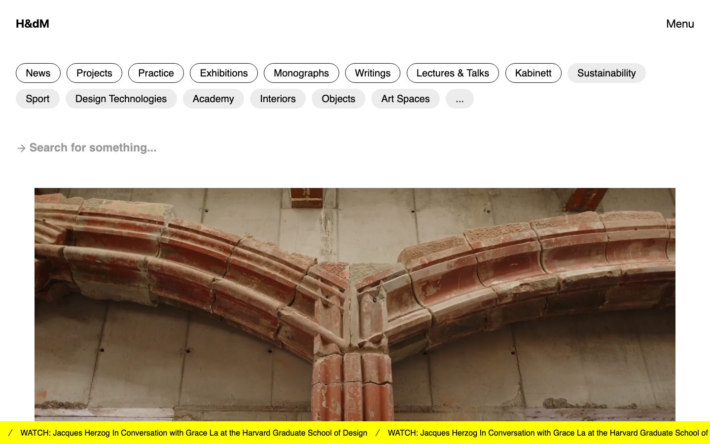 The page prioritizes a clean, typographic hierarchy with ample negative space. The muted color palette and high-contrast text create a sense of intellectual seriousness, reflecting a focus on the studio's design ethos. · architectural portfolio, minimalist design, studio website, typography focused, brutalist architecture, herzogdemeuron, design agency, stone texture