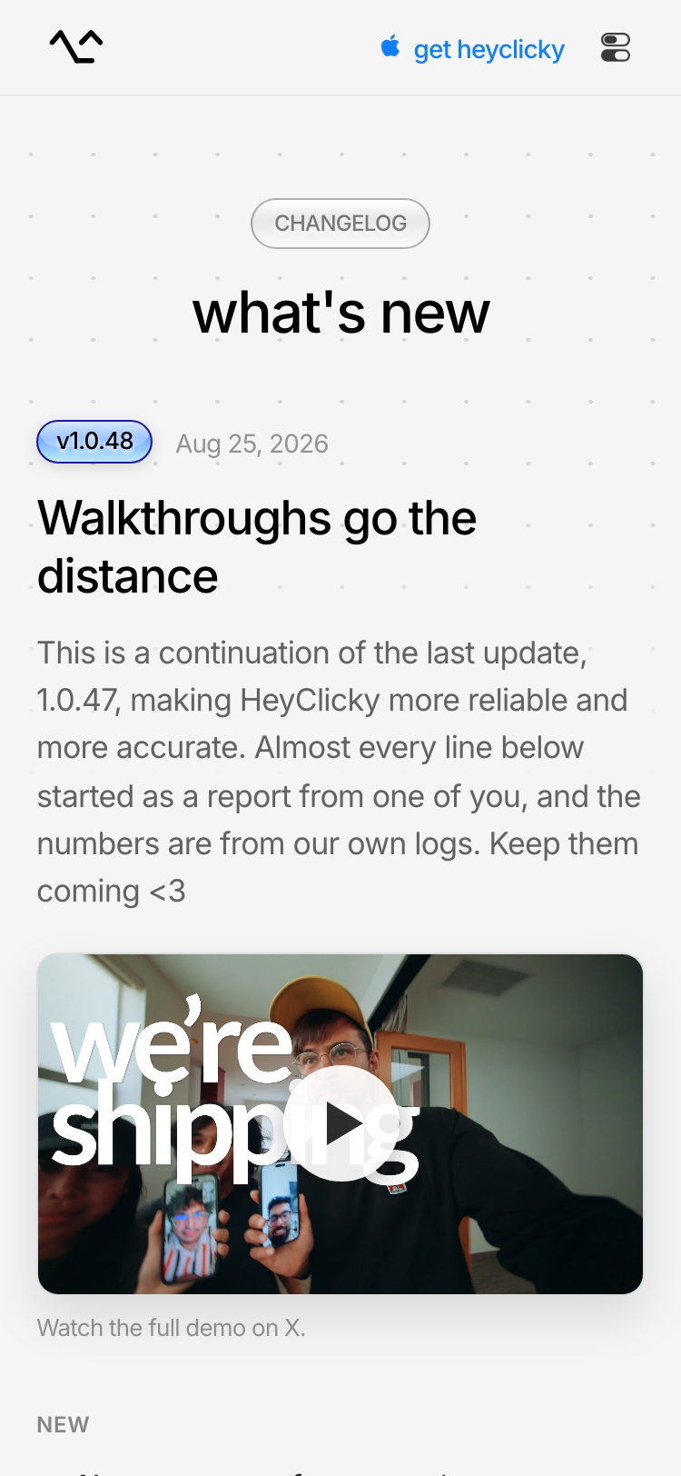 HeyClicky · Changelog - mobile
